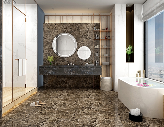 बाथरूम के लिए संगमरमर प्रभाव वाली टाइलें